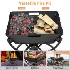 Tangkula Camping Fire Pit W/Cooking Grills Portable Campfire Grill W/ Carrying Bag & Gloves 3-In-1 Stainless Steel Wood Burning Coffee/Silver -Tangkula GUEST 2e434db2 4beb 4438 882b 6af6b07b188b