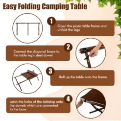 Tangkula Folding Wooden Camping Table Portable Picnic Table W/ Carry Bag Roll-up Bamboo Tabletop Outdoor Travel Camping Table Natural/Coffee -Tangkula GUEST 2e7d1111 18eb 4897 a45f 2ddf507edfdc