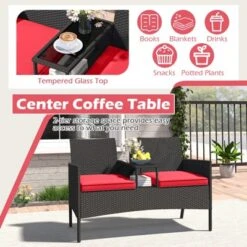 Tangkula Outdoor Rattan Loveseat 2-Seat Patio Conversation Set With Built-in Coffee Table Cushions Wicker Bench Furniture -Tangkula GUEST 2e8f9bd9 6e5d 4dd2 bbfa 6e8acc25b2e3
