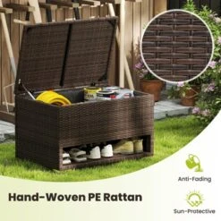 Tangkula 48 Gallon PE Wicker Rattan Deck Box W/ Shoe Rack Outdoor Storage Bin W/ Protective Liner -Tangkula GUEST 2e9519da b664 445f 945a fc4a45a20614