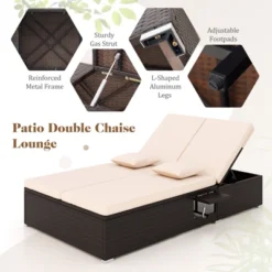 Tangkula Patio Double Chaise Lounge 6 Position Adjustable Wicker Recliner Bed With Cushions & Folding Side Trays -Tangkula GUEST 2e9a166c 9805 4778 8938 1e7d7ac6e0e6