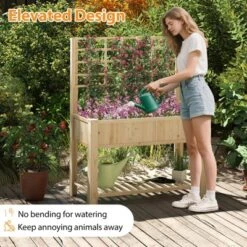 Tangkula Raised Garden Bed W/ Trellis Wooden Elevated Planter Box W/ Legs & Liner Natural -Tangkula GUEST 2ebb3c5e 8cd1 4758 a745 33c2a061cdbc