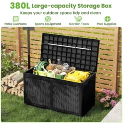 Tangkula 103 Gallon Resin Outdoor Storage Box Waterproof Deck Box W/ Lockable Lid & Wheels Brown/Black/Grey -Tangkula GUEST 2ec613db 9ebf 4567 881f 7f6e0e43bfc0
