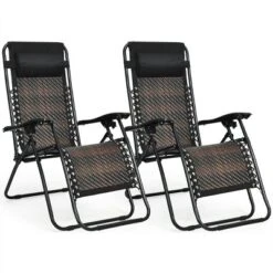 Tangkula 2PCS Mix Brown Folding Recliner Patio Rattan Zero Gravity Lounge Chair W/ Headrest -Tangkula GUEST 2ecd53ee 54d1 4bce 9a2b b4b4f6b9f2cf