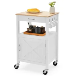 Tangkula Small Kitchen Island On Wheels Mobile Trolley Cart Barn Door Drawer Hooks -Tangkula GUEST 2f09559a 4100 4734 ab13 403e4f27bfca