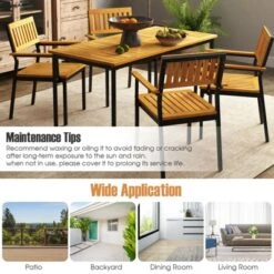 Tangkula 55” Patio Dining Table 6 People Acacia Wood Dining Table With Slatted Tabletop U-shaped Frame Adjustable Foot Pads -Tangkula GUEST 2f1ea317 9a04 4067 8c2d d59ae4de00fd