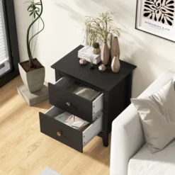 Tangkula 2PCS Modern Nightstand W/ Storage 2 Drawers & Support Legs For Bedroom Black -Tangkula GUEST 2f2fd57a 5393 46b6 aa0e 4820398409d7