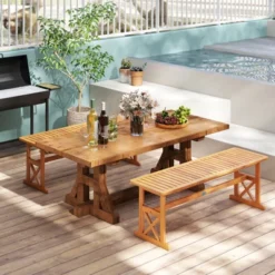 Tangkula 51 Inches Acacia Wood Outdoor Bench W/ Slatted Seat & X-Shaped Frame -Tangkula GUEST 2f334829 8404 4805 9f33 07542736bd29 1