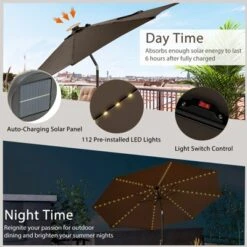 Tangkula 10FT Solar Patio Umbrella With 112 LED Lights Outdoor Table Market Umbrella With Crank Lifting Handle & Push Button Tilt System Coffee -Tangkula GUEST 2f8d9a51 0927 449a ae43 cb9de5465c5b