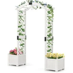 Tangkula Garden Arbor W/ Planter Wooden Planter Arch W/ Trellis White -Tangkula GUEST 2fb09f2c d41d 41b5 adab 2c6b9495e683