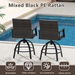Tangkula 3 PCS PE Wicker Patio Swivel Bar Set Table & Chairs W/ Quick-Drying Foam -Tangkula GUEST 3002d654 c0b0 42da a143 11fc33b5dbd3