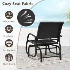 Tangkula Rocking Chair W/ Study Metal Frame Comfortable Single Glider Patio Chair -Tangkula GUEST 301a9cb8 3102 4abf b8de d64ed34b0d99