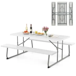 Tangkula Folding Picnic Table W/ 2 Benches 6 FT Camping Table Set W/ All-Weather HDPE Tabletop White -Tangkula GUEST 30405462 44cb 4c06 ae38 dc428f6286cf