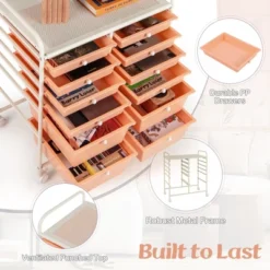 Tangkula 12-Drawer Rolling Storage Cart W/ 2 Sizes Plastic Drawers Skin Pink -Tangkula GUEST 306ec3c5 1dbc 49f2 845b 7d9f309b4239