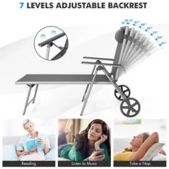 Tangkula 2PCS Patio Recliner Chair Outdoor Adjustable Folding Chaise Lounge Chair W/ 2 Wheels -Tangkula GUEST 3077f6cf ecfb 4d51 a59f 7d4c1962dc40