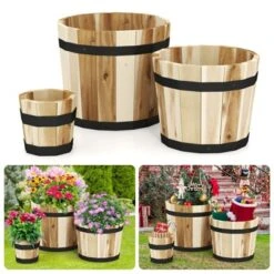 Tangkula Outdoor Wooden Planter Box Set Of 3 W/ Drainage Holes For Flower Herb Shrub -Tangkula GUEST 307b6ec5 3c56 4ddf b7f4 72e1d438c326