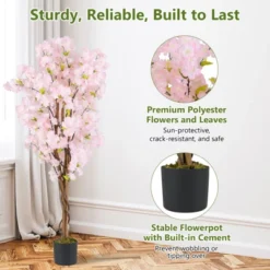 Tangkula 5 FT Tall Artificial Cherry Blossom Tree Faux Flower Plant In Nursery Pot -Tangkula GUEST 3086f83b 926f 4236 91ca bb554488da4b