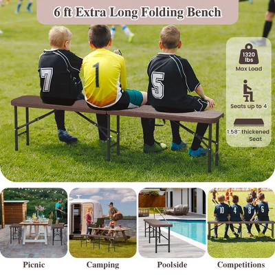 Tangkula 2PCS 6 Ft Plastic Folding Bench Portable Fold-in-Half Seat W/ 1320 LBS Capacity Gray 8 Tangkula 2PCS 6 Ft Plastic Folding Bench Portable Fold-in-Half Seat W/ 1320 LBS Capacity Gray - Image 6