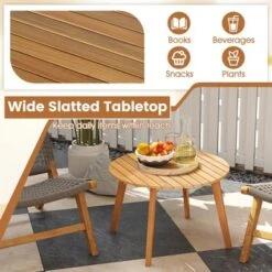 Tangkula 2PCS Outdoor Acacia Wood Side Table Patio 24.5" Round End Table W/ Slatted Tabletop -Tangkula GUEST 30c5592a b53a 4445 a068 116c063966d2
