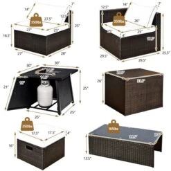 Tangkula 9PCS Outdoor Patio Furniture Set With 30" Propane Fire Pit Table PE Wicker Space-Saving Sectional Sofa Set W/ Storage Box & Cushions -Tangkula GUEST 31013370 fe75 43d1 a683 999056ce4c9a