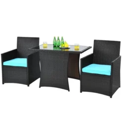 Tangkula 3PCS Patio Rattan Dining Set Space-Saving Furniture Set With Tempered Glass Top Table And Cushioned Chairs -Tangkula GUEST 314ef5d5 deac 4e52 b2ef cd8768c2d16b
