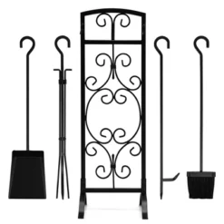 Tangkula 5 Piece Fireplace Tools Wrought Iron Firewood Toolset With Decoration Holder Black -Tangkula GUEST 3154394c 2d33 4678 86a5 58caa5d50cf2