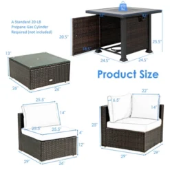 Tangkula 6 Piece Patio Wicker Conversation Set, Outdoor Rattan Sofa Set W/ 32" Propane Fire Pit Table, 50,000 BTU Heat, Tempered Glass Tabletop Black/Navy Blue/Red/Turquoise/Off White 23 Tangkula 6 Piece Patio Wicker Conversation Set, Outdoor Rattan Sofa Set W/ 32" Propane Fire Pit Table, 50,000 BTU Heat, Tempered Glass Tabletop Black/Navy Blue/Red/Turquoise/Off White -Tangkula GUEST 3159c01e 2401 48f0 a640 0b8a036a87a0