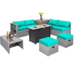 Tangkula 9 PCS Patio Furniture Set With 42" 60,000 BTU Fire Pit Outdoor Space-Saving Sectional Sofa Set With Storage Box Black/Gray/Navy/Red/Turquoise/Off White -Tangkula GUEST 31749273 6e16 48ca 8732 2e73391ab8df