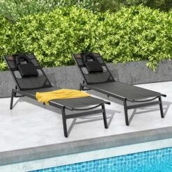 Tangkula 2 Pieces Patio Sunbathing Lounge Chair W/ Face Hole & Detachable Head Pillows Poolside