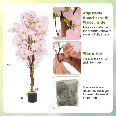 Tangkula 2PCS 5 FT Tall Artificial Cherry Blossom Tree Faux Flower Plant In Nursery Pot 10 Tangkula 2PCS 5 FT Tall Artificial Cherry Blossom Tree Faux Flower Plant In Nursery Pot - Image 8