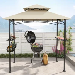 Tangkula 8 X 5 FT BBQ Grill Gazebo W/ 2 Side Shelves Storage Basket Hanging Hooks Outdoor