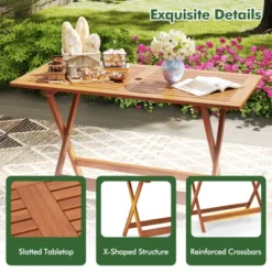 Tangkula 54.5" X 27.5" Patio Dining Table W/ Teak Painting 2" Umbrella Hole For Balcony -Tangkula GUEST 32277e84 4ac8 4c4b 80ba d865f92211d8