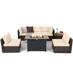 Tangkula 7PCS Patio Rattan Furniture Set Fire Pit Table Cover Cushion Beige 21 Tangkula 7PCS Patio Rattan Furniture Set Fire Pit Table Cover Cushion Beige -Tangkula GUEST 3227c48c a3f1 4bf9 8231 a37a154f44b1