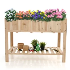 Tangkula 47x23x35in Raised Garden Bed With Shelf & Liner Elevated Wood Planter Box Outdoor Standing Planter Bed With Legs -Tangkula GUEST 326594c4 5f57 471a a6fa 4bba9307d3c6