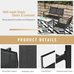 Tangkula 4 PCS Patio Furniture Set Outdoor Conversation Set W/Glass Coffee Table Garden Bistro Set Gray -Tangkula GUEST 3292ea1a 877a 44e2 a8e2 efe9d89f3c3f