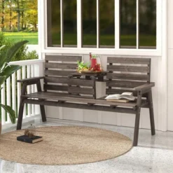 Tangkula Outdoor Fir Wood Bench W/ Foldable Middle Table W/ Backrest & Armrests -Tangkula GUEST 32b2887c b87d 4192 abc3 b1107b561859