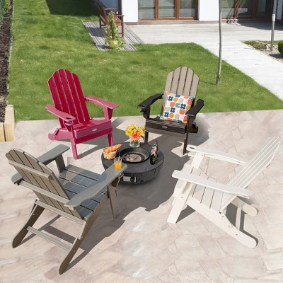 Tangkula 2PCS Patio Folding Adirondack Chair Weather Resistant Cup Holder Yard Red 4 Tangkula 2PCS Patio Folding Adirondack Chair Weather Resistant Cup Holder Yard Red - Image 2