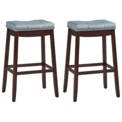 Tangkula Set Of 4 Saddle Bar Stools Backless Nailhead Counter Stool With Grey Cushions Coffee/White -Tangkula GUEST 32de1402 1257 4587 b1b4 8e69f184eeb2