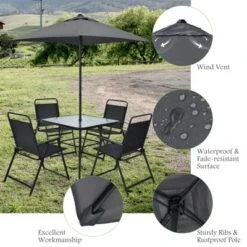Tangkula 6-Piece Patio Dinning Sets Garden Table Set Outdoor Folding Chairs & Glass Table Set W/ Umbrella Grey 16 Tangkula 6-Piece Patio Dinning Sets Garden Table Set Outdoor Folding Chairs & Glass Table Set W/ Umbrella Grey -Tangkula GUEST 32e55612 4906 4b4f a332 9d477dbed70a