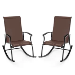 Tangkula Set Of 2 Outdoor Rocking Chair Patio Rocker W/ Breathable Fabric Brown -Tangkula GUEST 330c27b5 729d 4d25 bd58 0498ff42d2a4