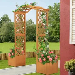 Tangkula Garden Arbor With Planter Wooden Planter Arch With Trellis Natural -Tangkula GUEST 3321eb57 c810 4e5f bfbd 44f9c357e134