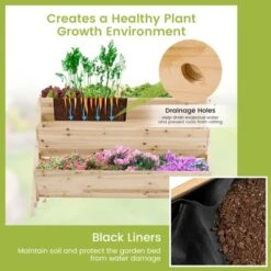 Tangkula 3-Tier Vertical Garden Bed Wooden Elevated Planter Bed W/ Legs Storage Shelf 2 Hooks Raised Bed Kit -Tangkula GUEST 333a16f6 c715 4074 aea3 c6136700b9e9