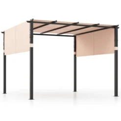 Tangkula 10 X 10 Ft Flat Top Pergola W/ Retractable Canopy Outdoor Grill Gazebo -Tangkula GUEST 338fbb79 2ea6 4669 bbca ba6b0d69e08f