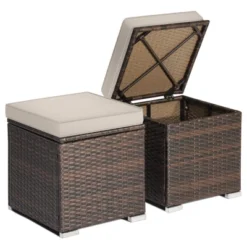 Tangkula 2 Pieces Patio Ottoman Outdoor Wicker Footstool Storage Box Side Table W/ Solid Metal Frame Additional Seating W/ Removable Cushions Beige/Off White/Red/Turquoise/Gray/Navy -Tangkula GUEST 33d15497 98a0 425c 8d71 5aff0849dec0