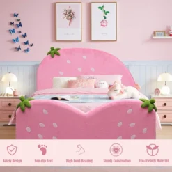 Tangkula Pink Kids Upholstered Twin Bed Toddler Bed With Adjustable Non-slip Feet -Tangkula GUEST 344f4b00 ce6b 4c88 8edd c47b79683c2c