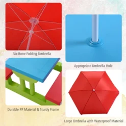 Tangkula Kids Picnic Table Set Indoor Outdoor Toddler Table With Bench & Removable Umbrella Portable Children Play Set -Tangkula GUEST 34923e2c 8757 48ba ae53 a1e83aed3931