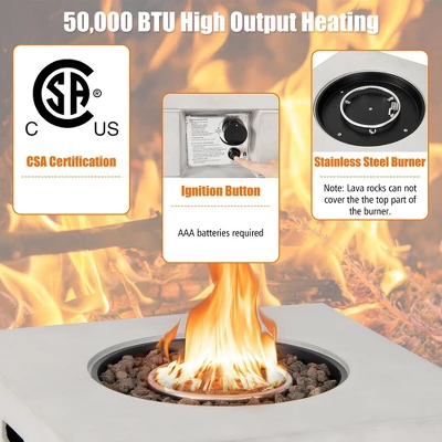 Tangkula 34" Square Concrete Propane Fire Pit Table W/ Lava Rocks Rain Cover 50,000 BTU 9 Tangkula 34" Square Concrete Propane Fire Pit Table W/ Lava Rocks Rain Cover 50,000 BTU - Image 7