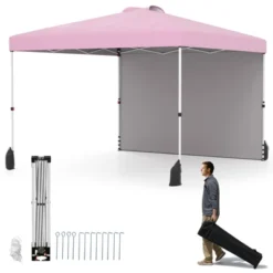 Tangkula 10 X 10 FT Pop Up Canopy Tent W/ 1 Sidewall Wheeled Bag 8 Stakes & 4 Wind Ropes -Tangkula GUEST 34bb4566 8a64 4f33 a670 57bf056c4309