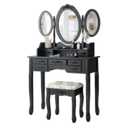 Tangkula Tri-Folding Mirror Vanity Makeup Set Dressing Table & Stool Unit W/ 7 Drawer -Tangkula GUEST 34be8de6 67bf 4a2a bc71 b4114b5cd2a1