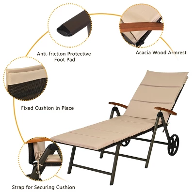 Tangkula Outdoor Rattan Wicker Lounge Chair Folding Patio Chaise W/ Wheels 7 Tangkula Outdoor Rattan Wicker Lounge Chair Folding Patio Chaise W/ Wheels - Image 5